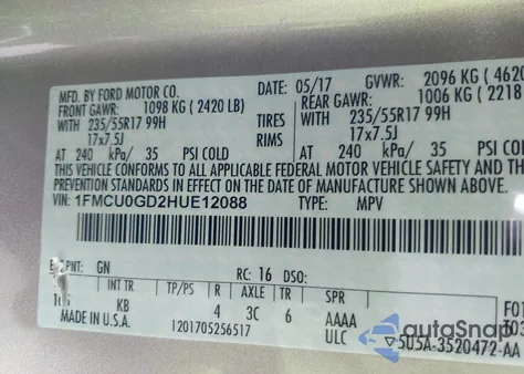 2017 Ford Escape Se z USA, uszkodzony, nr VIN 1FMCU0GD2HUE12088